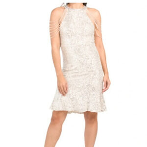 Dalia Macphee NWT Beaded Cold Shoulder Sequin Cocktail Dress Size L